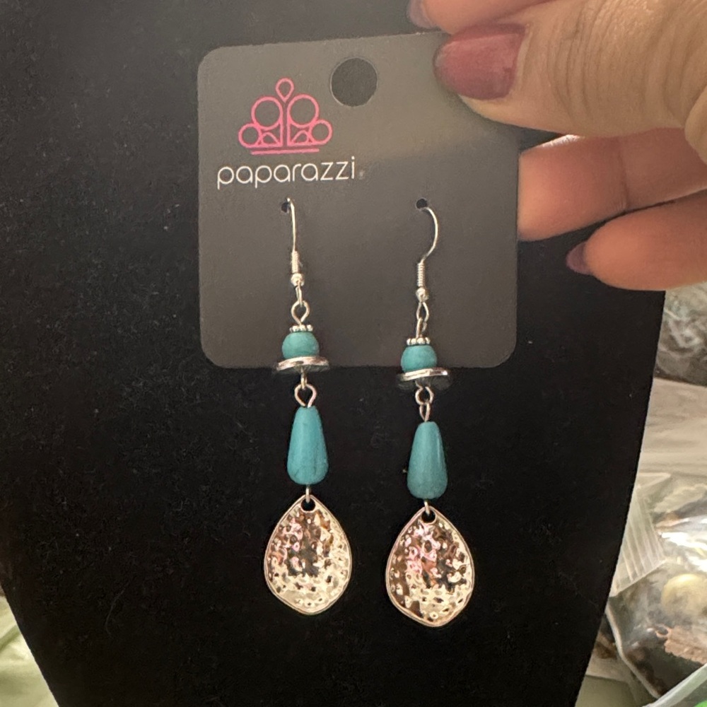 Paparazzi Silver and Blue Dangle Earrings